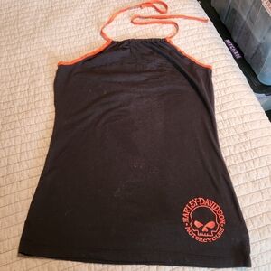 Harley-Davidson Black and Orange Halter Top